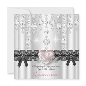 Quinceanera 15th Pink Silver Heart Diamonds