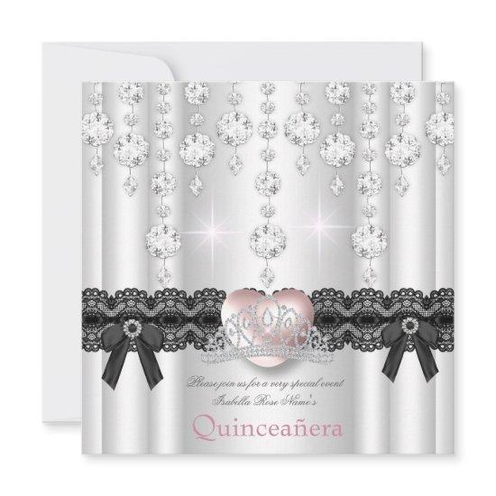 Quinceanera 15th Pink Silver Heart Diamonds
