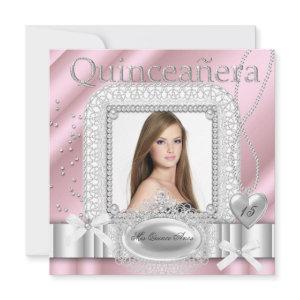 Quinceanera 15th Pink White Lace Pearl Photo