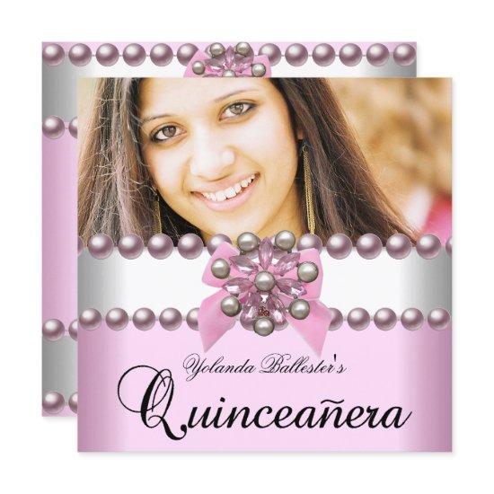 Quinceanera 15th Pink White Pink Pearl Bow Photo