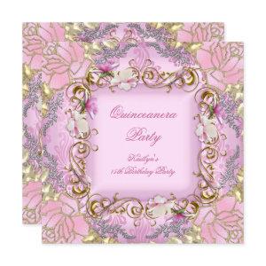 Quinceanera 15th Pretty Pink Damask Gold Floral