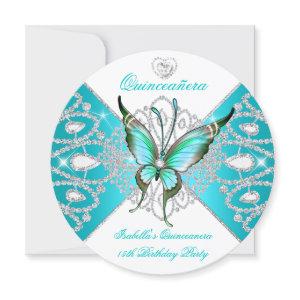 Quinceanera 15th Pretty Teal Blue Butterfly New