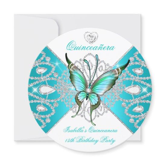 Quinceanera 15th Pretty Teal Blue Butterfly New