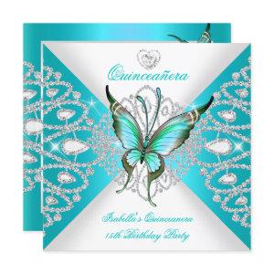 Quinceanera 15th Pretty Teal Blue Butterfly Tiara