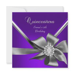 Quinceanera 15th Purple Blue Silver Grey Bow
