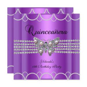 Quinceanera 15th Purple Butterfly Pearl Lace