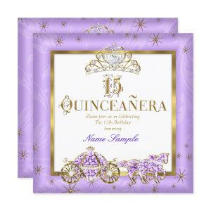 Quinceanera 15th Purple Gold Tiara Horse Carriage