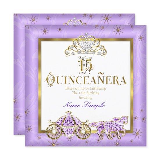 Quinceanera 15th Purple Gold Tiara Horse Carriage