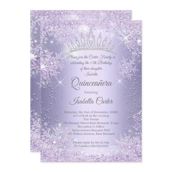 Quinceanera 15th Purple Lilac Snowflake Winter