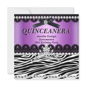 Quinceanera 15th Purple Pink Black Zebra Tiara