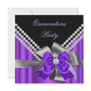 Quinceanera 15th Purple Silver Grey Bow Diamonds