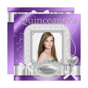 Quinceanera 15th Purple White Lace Pearl Photo