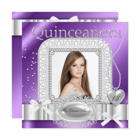 Quinceanera 15th Purple White Lace Pearl Photo
