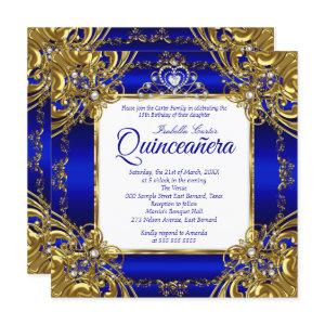 Quinceanera 15th Royal Blue Gold Pearl Tiara