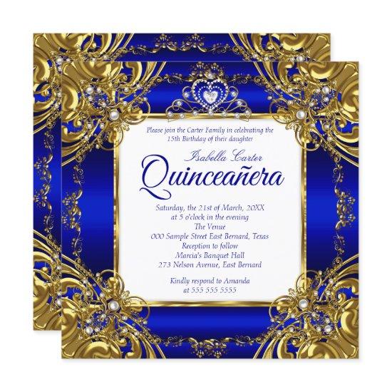 Quinceanera 15th Royal Blue Gold Pearl Tiara
