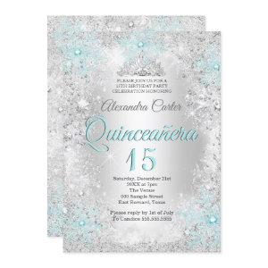Quinceanera 15th Silver Teal blue Snowflake Photo