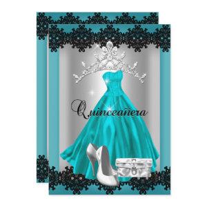 Quinceanera 15th Teal Black Silver Diamond Tiara