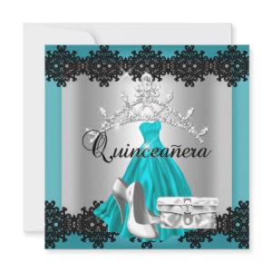Quinceanera 15th Teal Black Silver Diamond Tiara