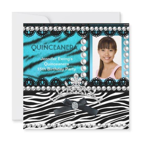 Quinceanera 15th Teal Black Zebra Pearl Tiara