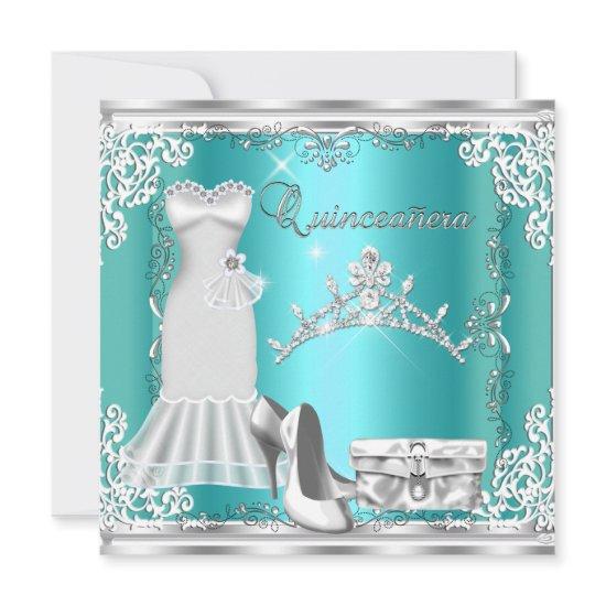 Quinceanera 15th Teal Blue Silver Diamond Tiara