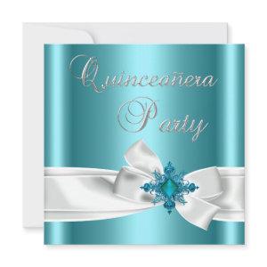 Quinceanera 15th Teal Blue Silver White Bow