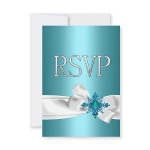 Quinceanera 15th Teal Blue Silver White Bow RSVP