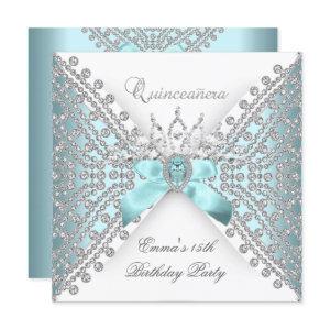 Quinceanera 15th Teal Blue Silver White Diamond