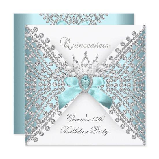 Quinceanera 15th Teal Blue Silver White Diamond