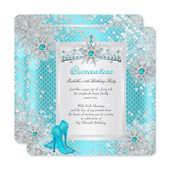 Quinceanera 15th Teal Blue Winter Wonderland
