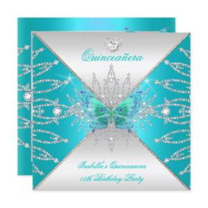 Quinceanera 15th Teal Silver Butterfly Tiara 3