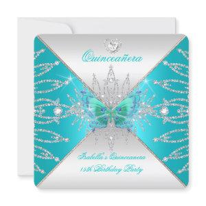 Quinceanera 15th Teal Silver Butterfly Tiara 3