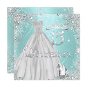 Quinceanera 15th Teal Silver Snowflakes Party