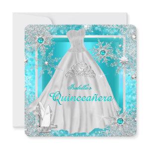 Quinceanera 15th Teal Winter Wonderland Snowflakes