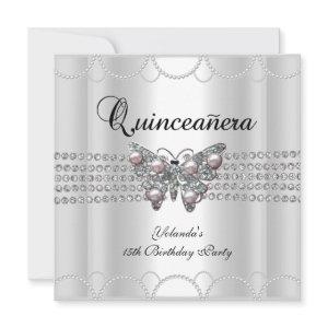 Quinceanera 15th White Butterfly Pearl Lace