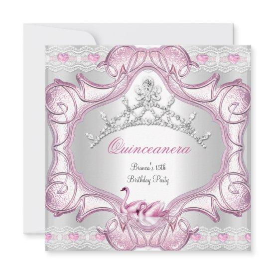 Quinceanera 15th White Pink Swans Tiara