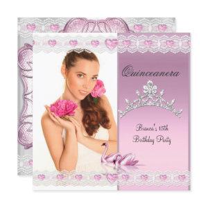 Quinceanera 15th White Pink Swans Tiara Photo