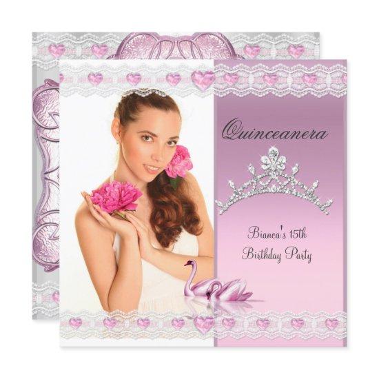 Quinceanera 15th White Pink Swans Tiara Photo