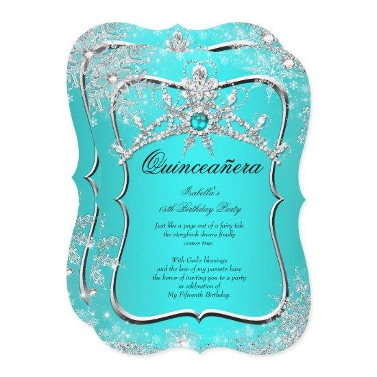 Quinceanera 15th Winter Wonderland Aqua Pearl