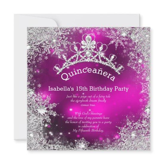 Quinceanera 15th Winter Wonderland Silver Pink