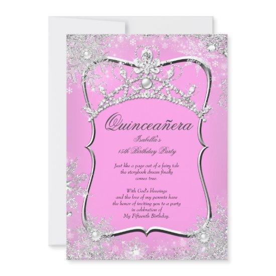 Quinceanera 15th Winter Wonderland Silver Pink