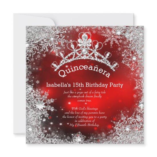 Quinceanera 15th Winter Wonderland Silver Red