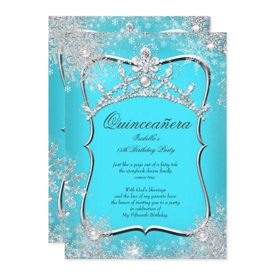 Quinceanera 15th Winter Wonderland Silver Teal