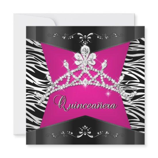 Quinceanera 15th Zebra Pink Black Silver Tiara