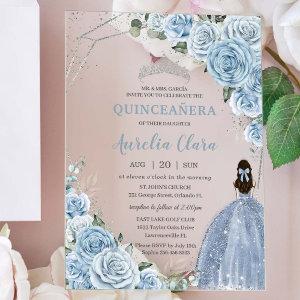 Quinceañera 16 Baby Blue Floral Princess Silver Acrylic