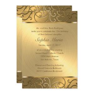 Quinceanera All Gold Filigree Swirl Border