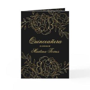 Quinceanera and Mass Black and Gold Floral