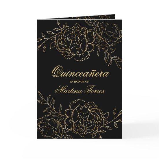 Quinceanera and Mass Black and Gold Floral