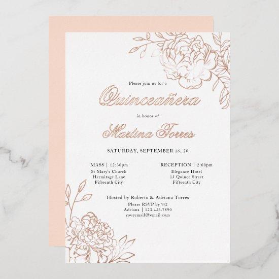 Quinceanera and Mass Elegant Botanical Rose Gold Foil
