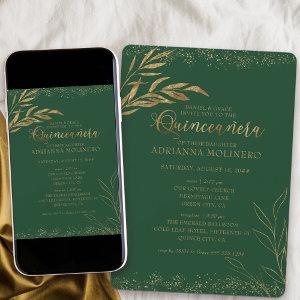 Quinceanera and Mass Elegant Green and Gold Leaf