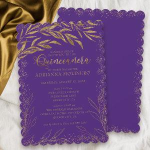 Quinceanera and Mass Luxury Purple and Gold Leaves
